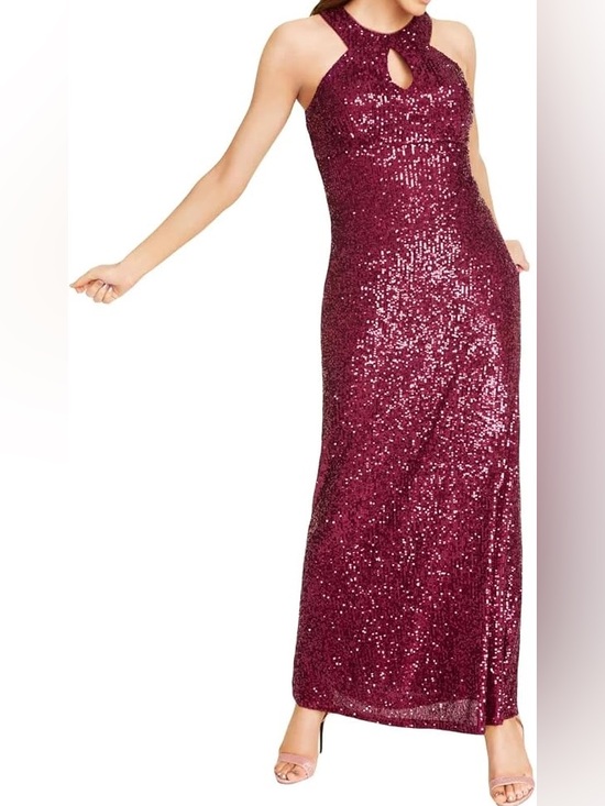 Morgan & Co. Dresses & Skirts - NWT Morgan & Co Sequin High Neck Keyhole Open Back Formal Evening Gown Merlot 5